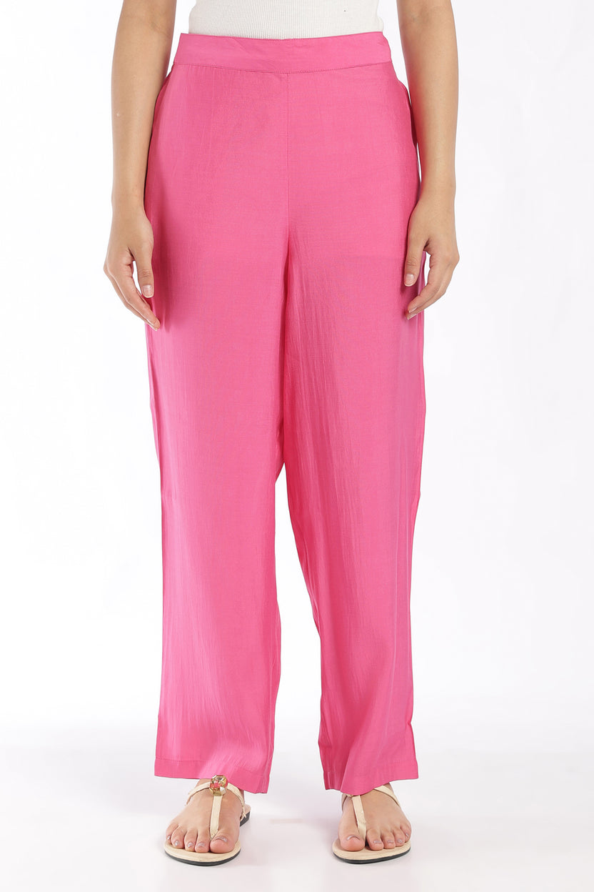 Womens Flared Pink Solid Kurta Pant Set - Image 5