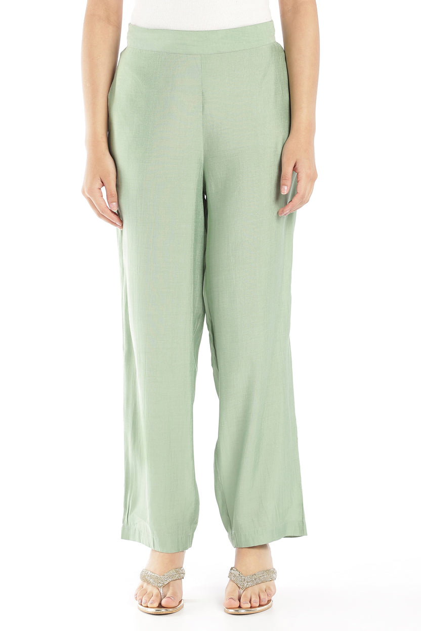 Womens Flared Green Solid Kurta Pant Dupatta Set - Image 5