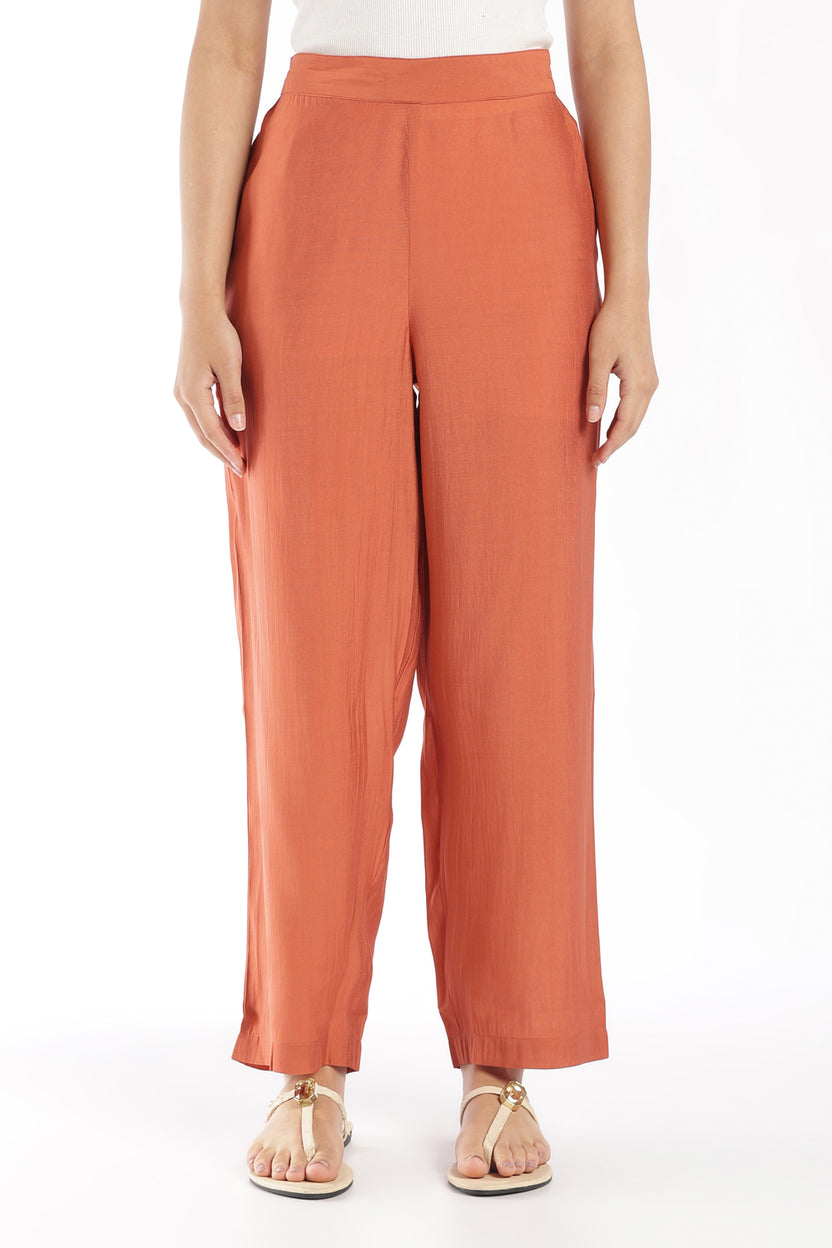 Womens Flared Rust Solid Kurta Pant Set - Image 5