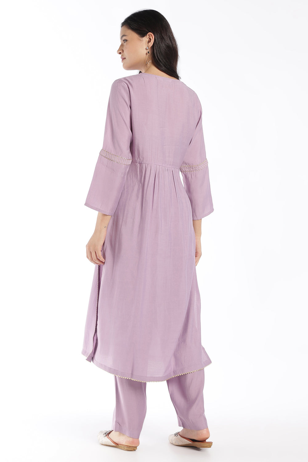 Womens Flared Lilac Solid Kurta Pant Dupatta Set - Image 4