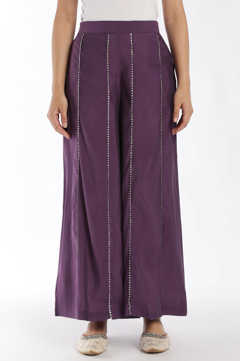 Womens Flared Purple Floral Kurta Palazzo Set - Image 5