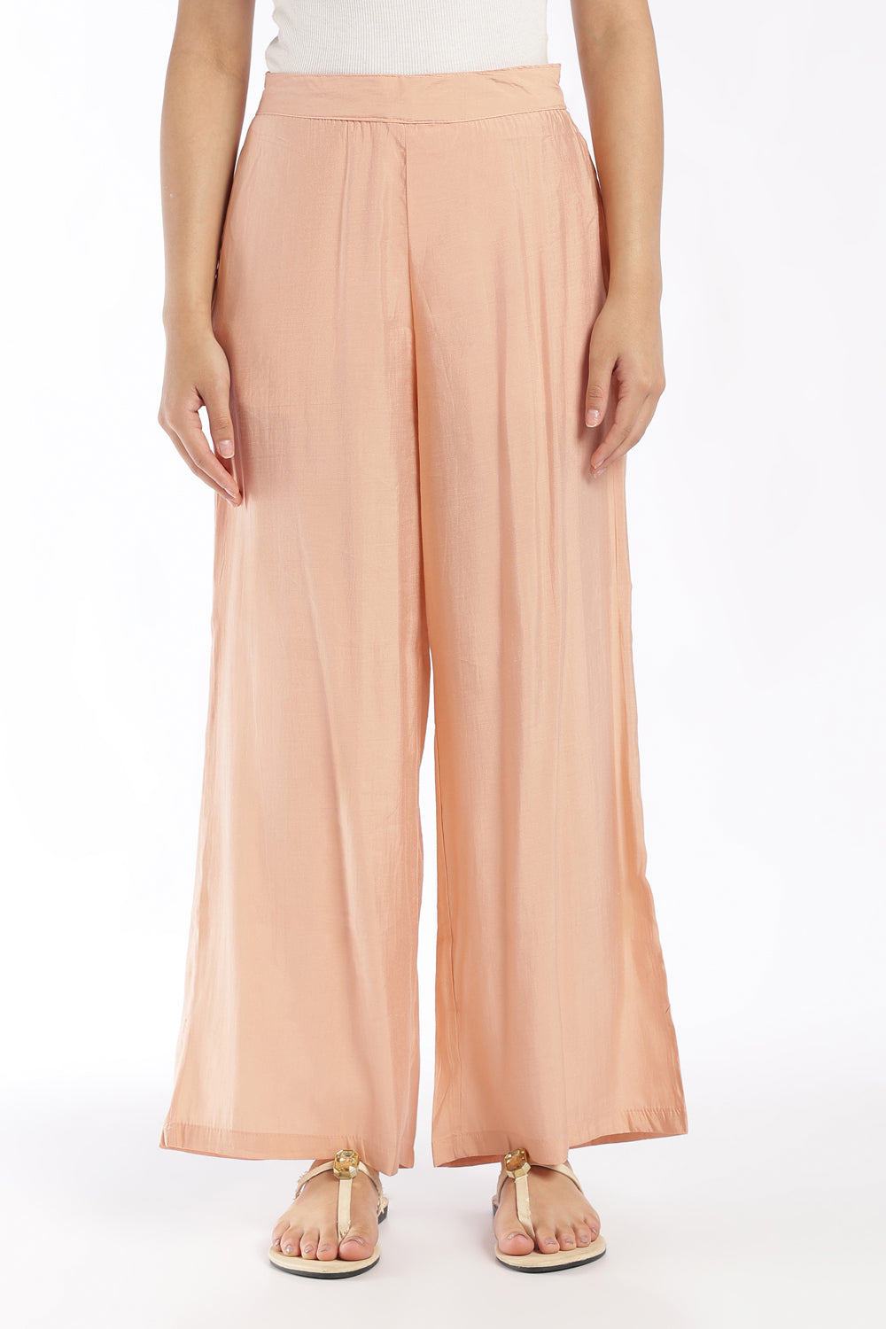 Womens Flared Peach Embroidered Kurta Pant Set - Image 5