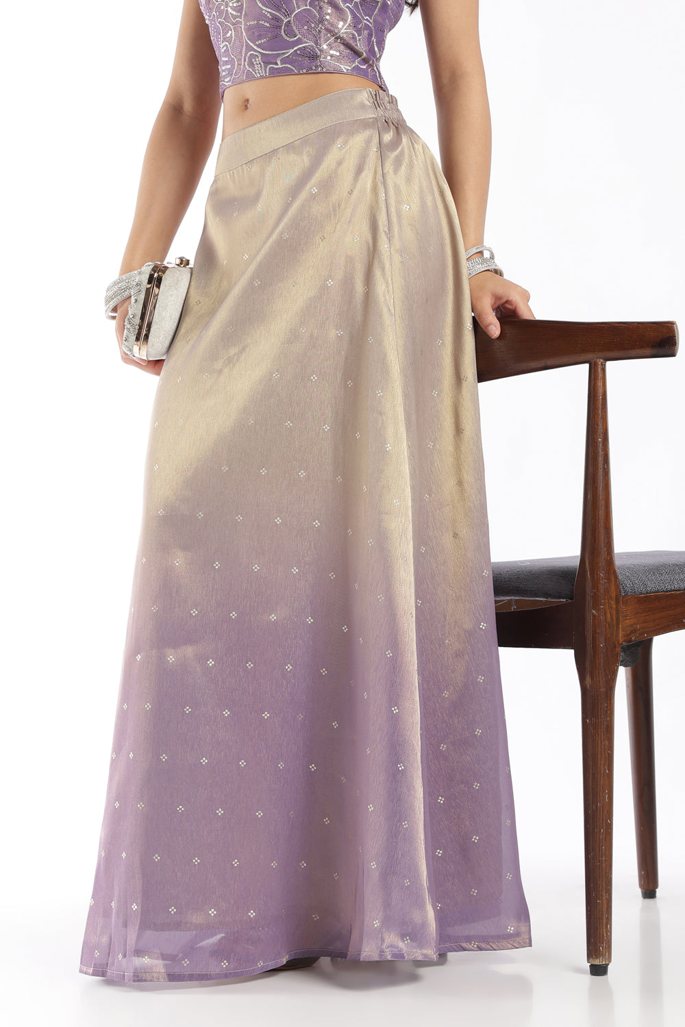 Womens Flared Lilac Ombre Gold Printed Skirts - Image 1