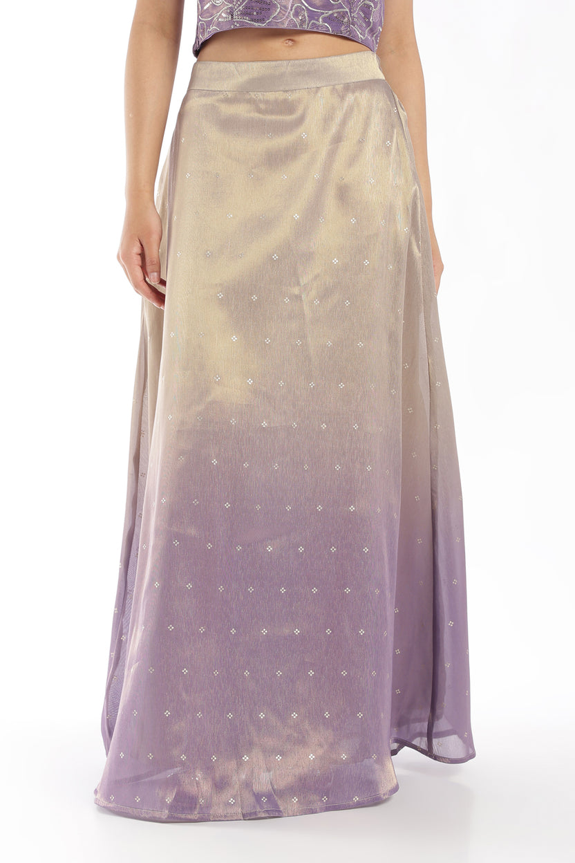 Womens Flared Lilac Ombre Gold Printed Skirts - Image 2