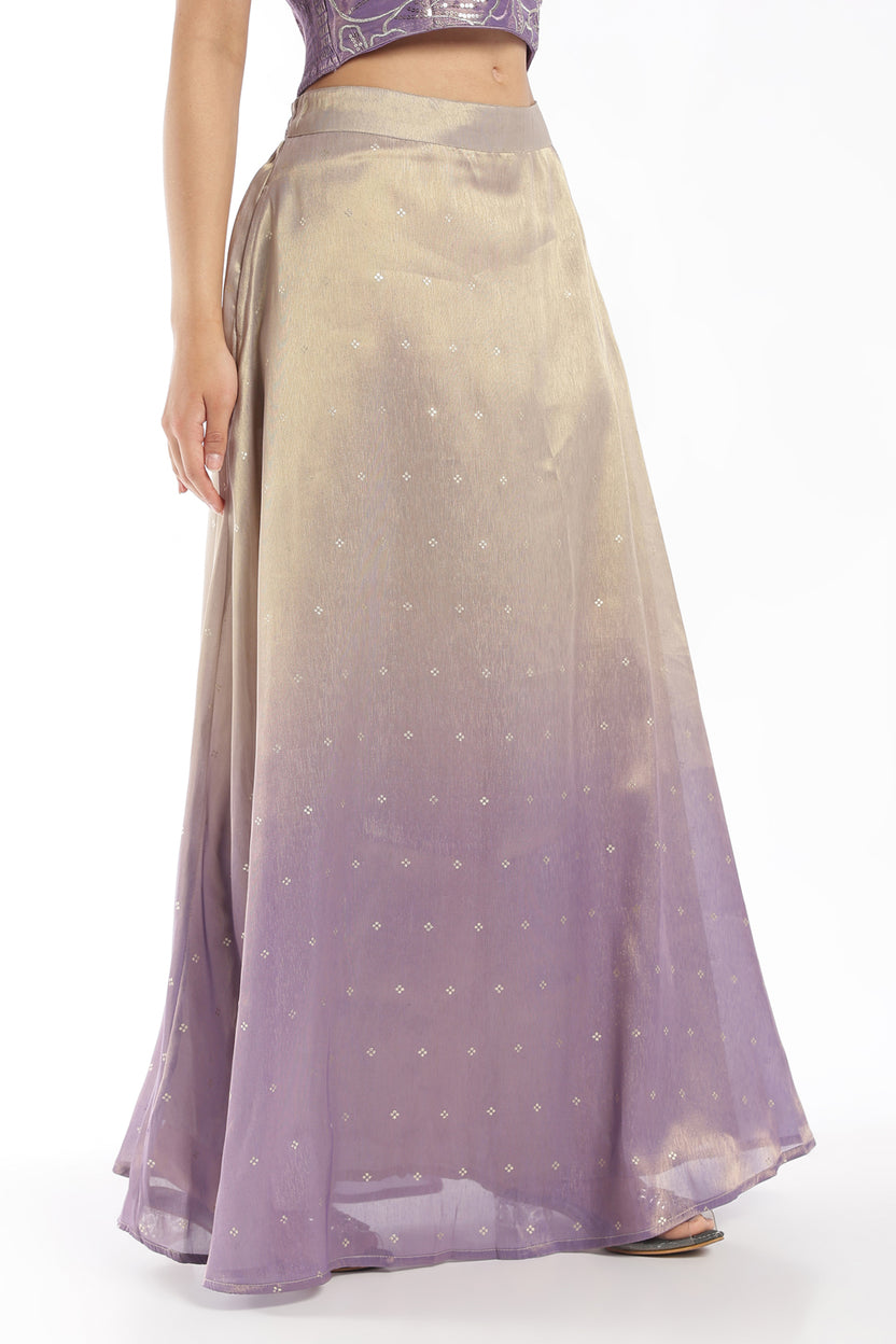 Womens Flared Lilac Ombre Gold Printed Skirts - Image 4