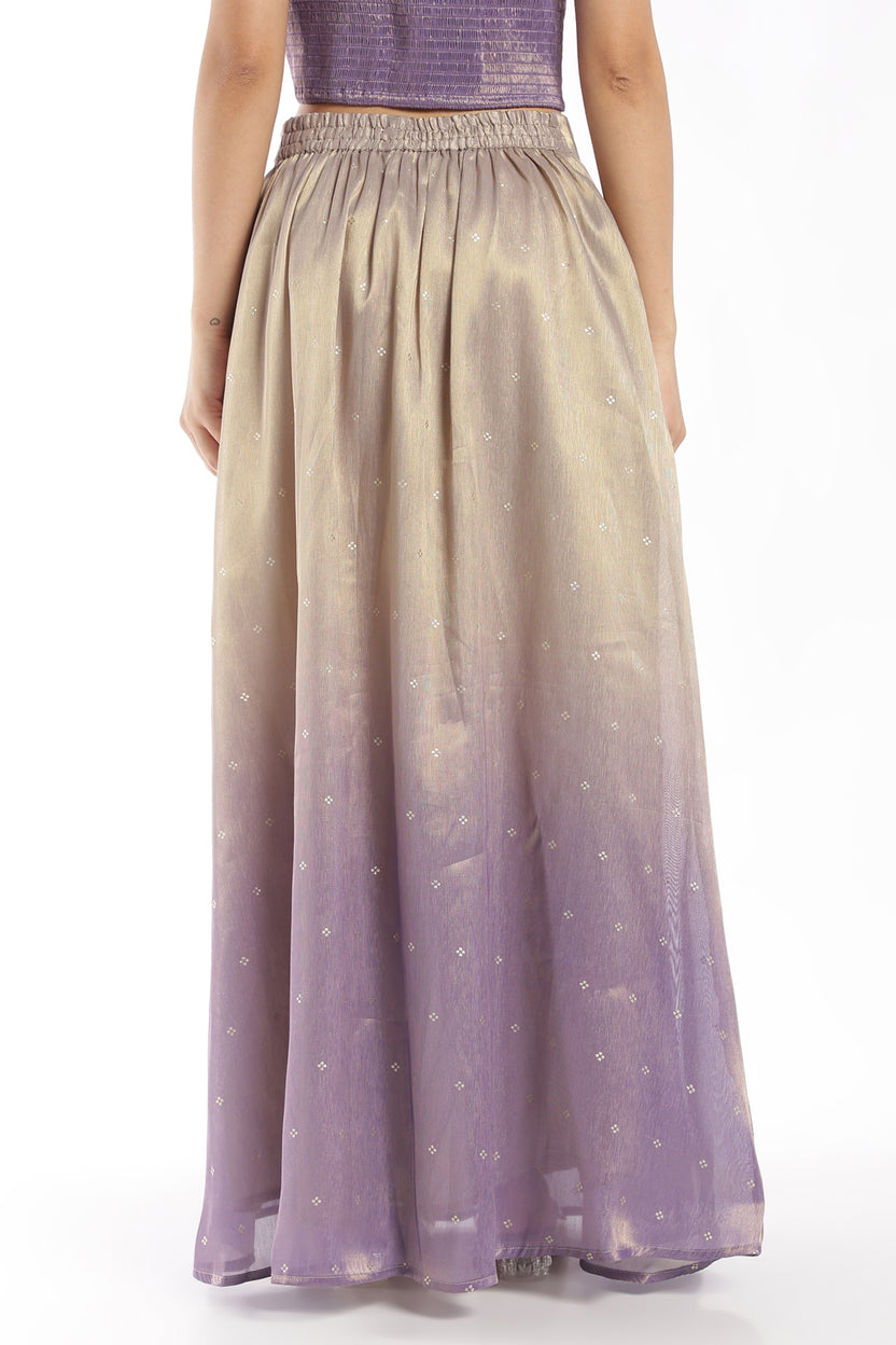 Womens Flared Lilac Ombre Gold Printed Skirts - Image 5