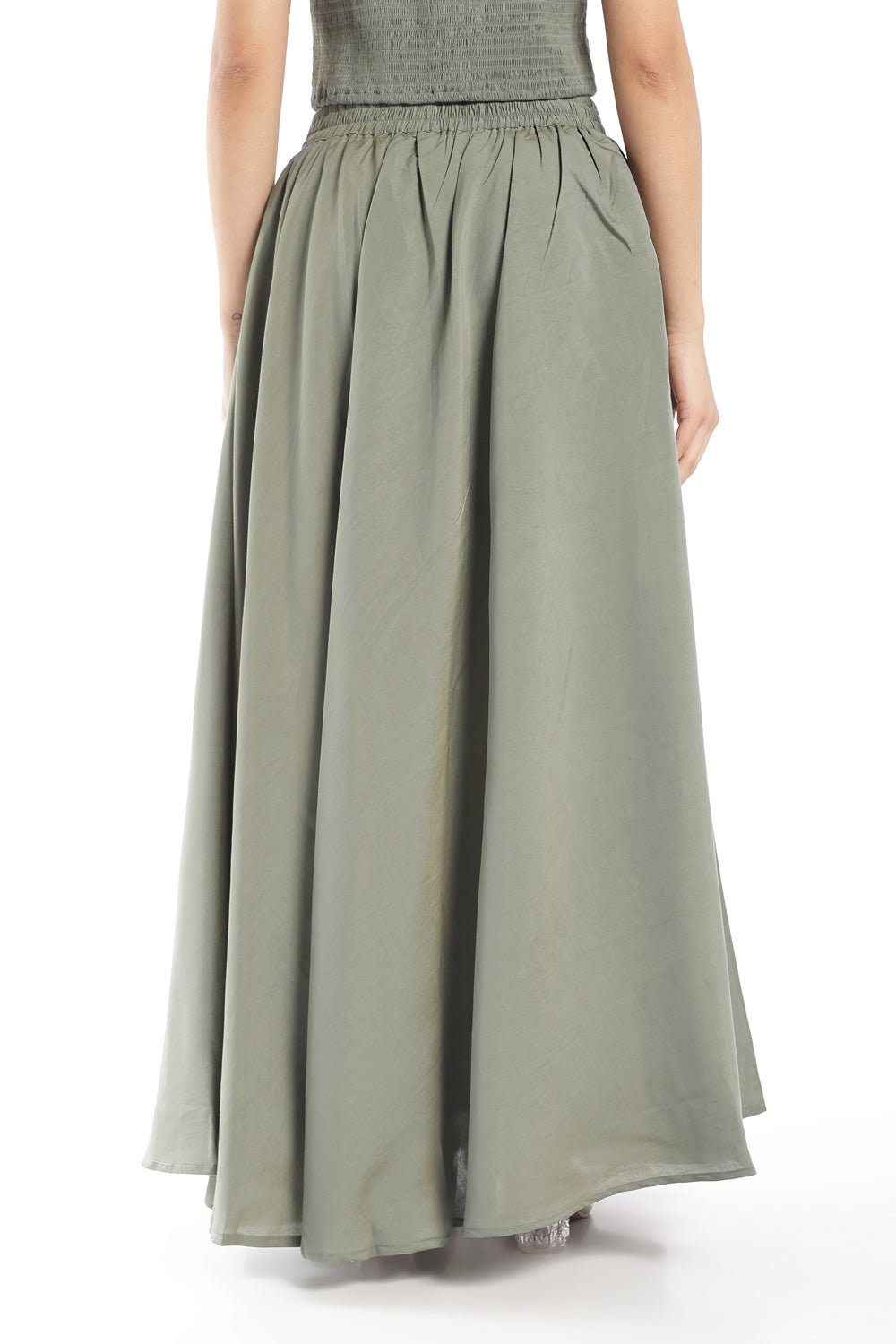 Womens Flared Green Embroidered Maxi Skirt - Image 5