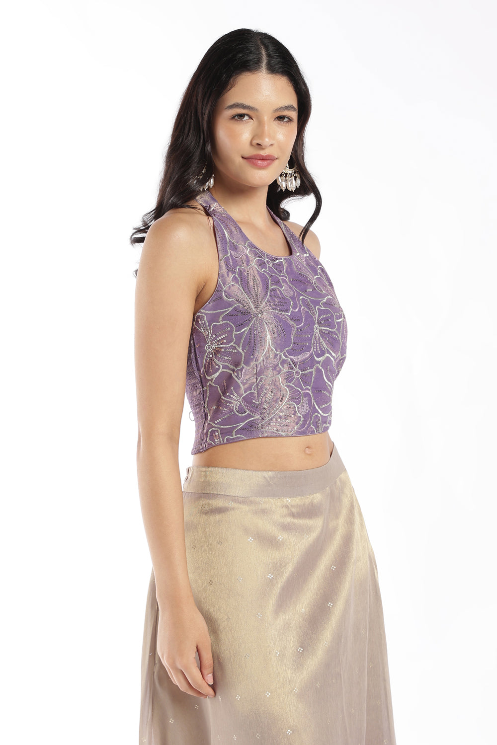 Womens Lilac Embellished Halter Crop Top - Image 4