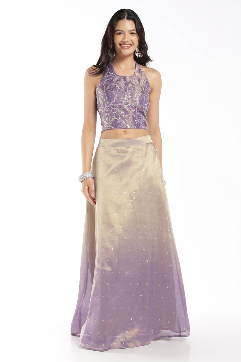 Womens Lilac Embellished Halter Crop Top - Image 6