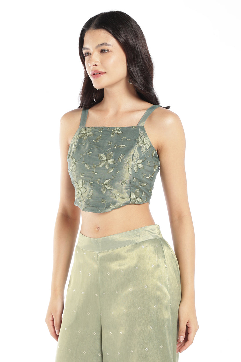 Womens Green Embroidered Strappy Crop Top - Image 4