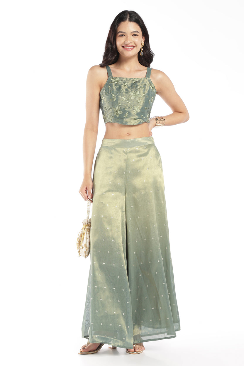 Womens Green Embroidered Strappy Crop Top - Image 6