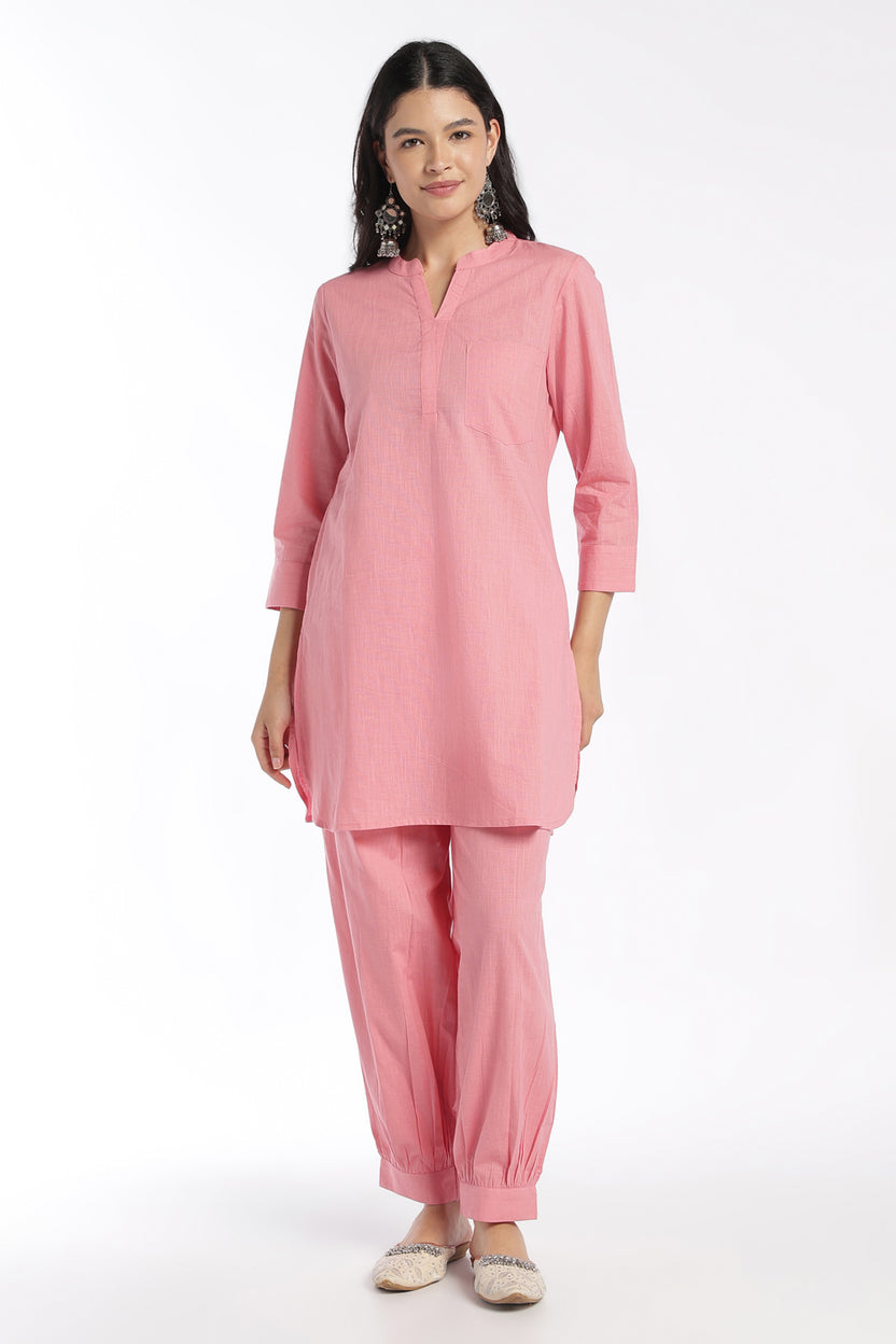 Womens Regular Fit Pink Solid Kurta Pant Set - Image 2