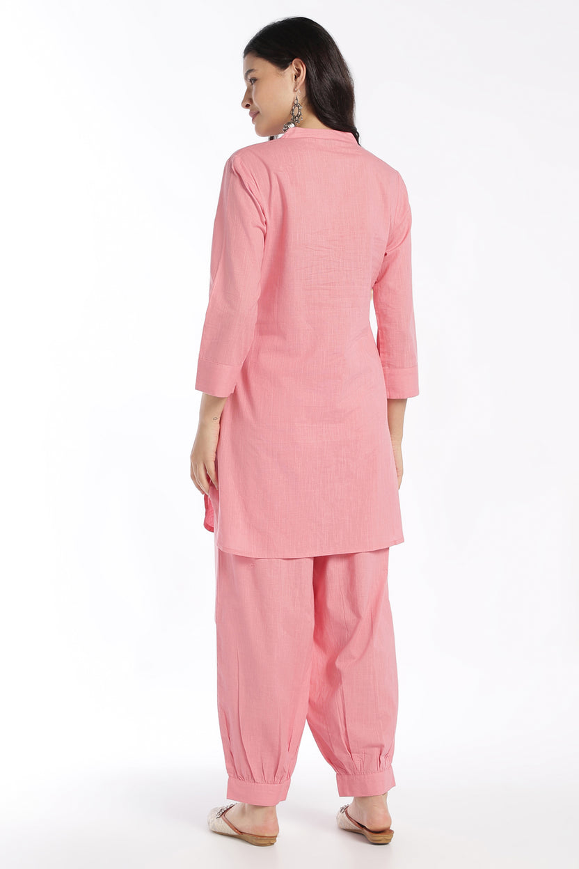 Womens Regular Fit Pink Solid Kurta Pant Set - Image 4