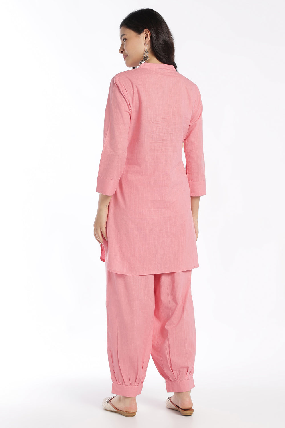 Womens Regular Fit Pink Solid Kurta Pant Set - Image 4