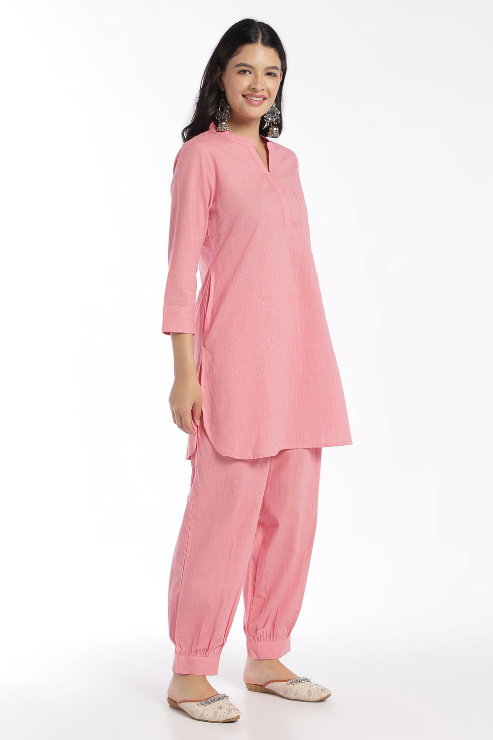 Womens Regular Fit Pink Solid Kurta Pant Set - Image 6