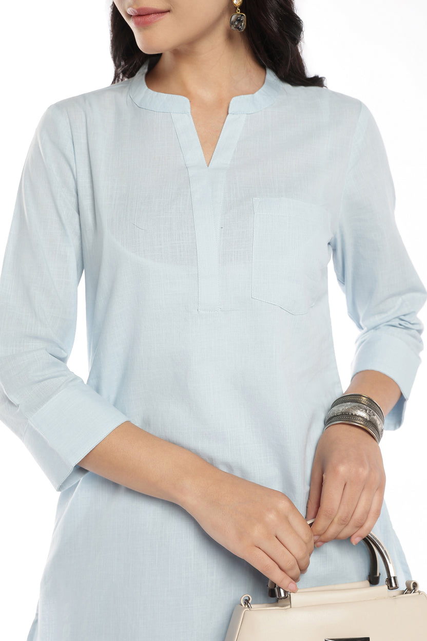 Womens Regular Fit Light Blue Solid Kurta Pant Set - Image 3