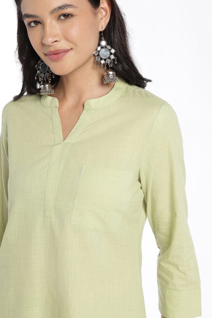 Womens Regular Fit Green Solid Kurta Pant Set - Image 8