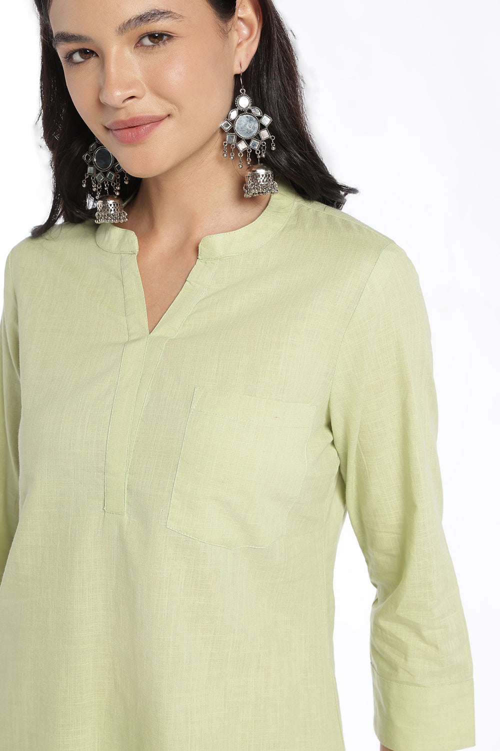 Womens Regular Fit Green Solid Kurta Pant Set - Image 8