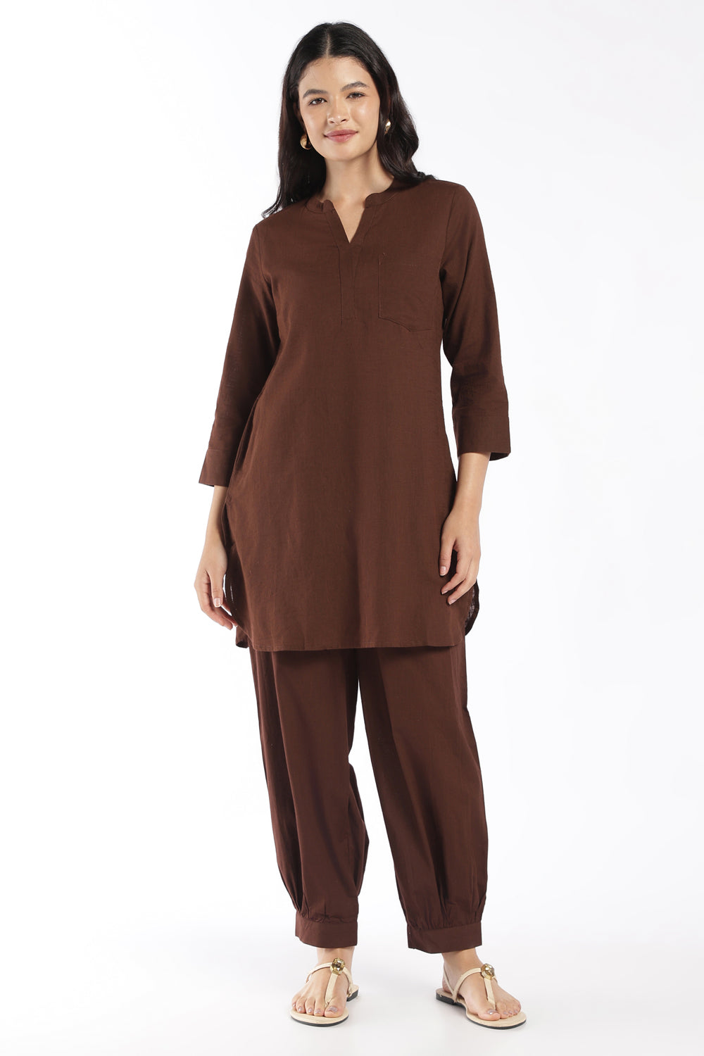 Womens Regular Fit Brown Solid Kurta Pant Set - Image 2