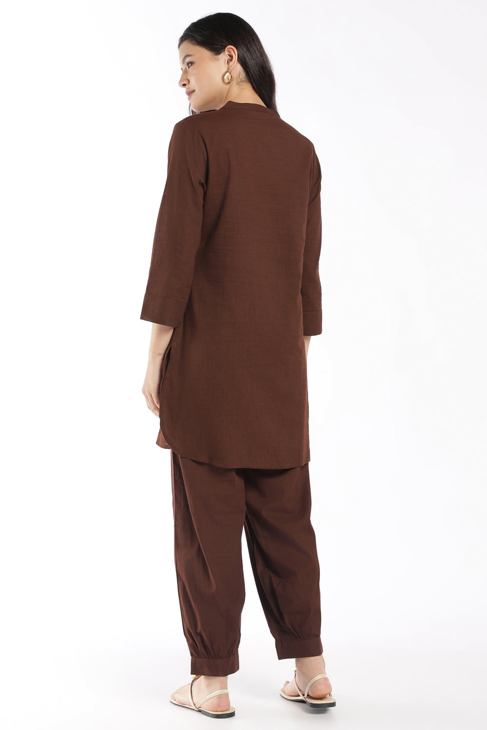 Womens Regular Fit Brown Solid Kurta Pant Set - Image 4