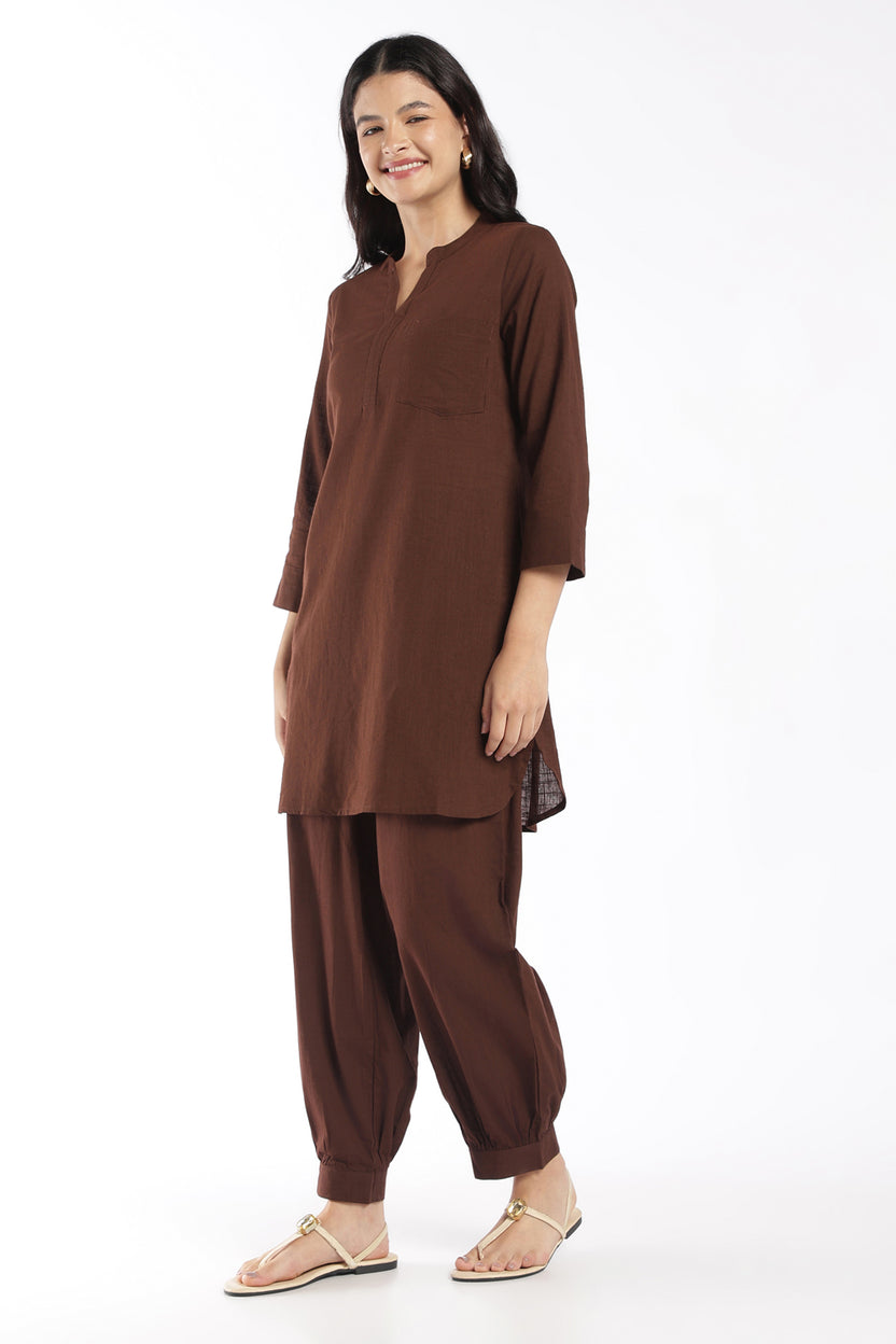 Womens Regular Fit Brown Solid Kurta Pant Set - Image 6