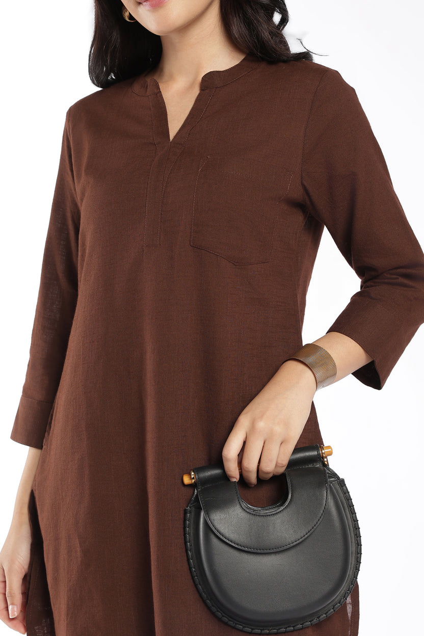 Womens Regular Fit Brown Solid Kurta Pant Set - Image 8