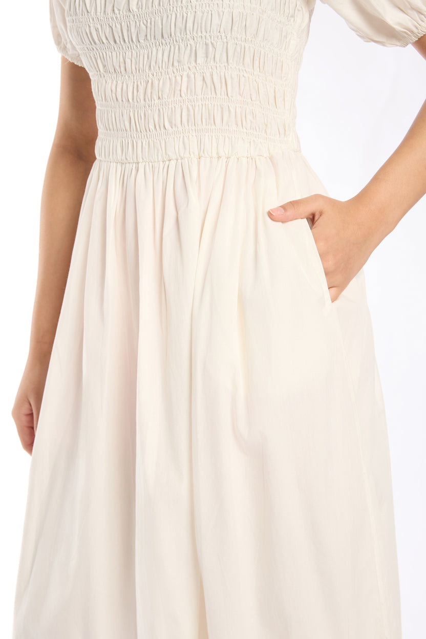 Womens Flared White Smocked Maxi Dress - Image 7