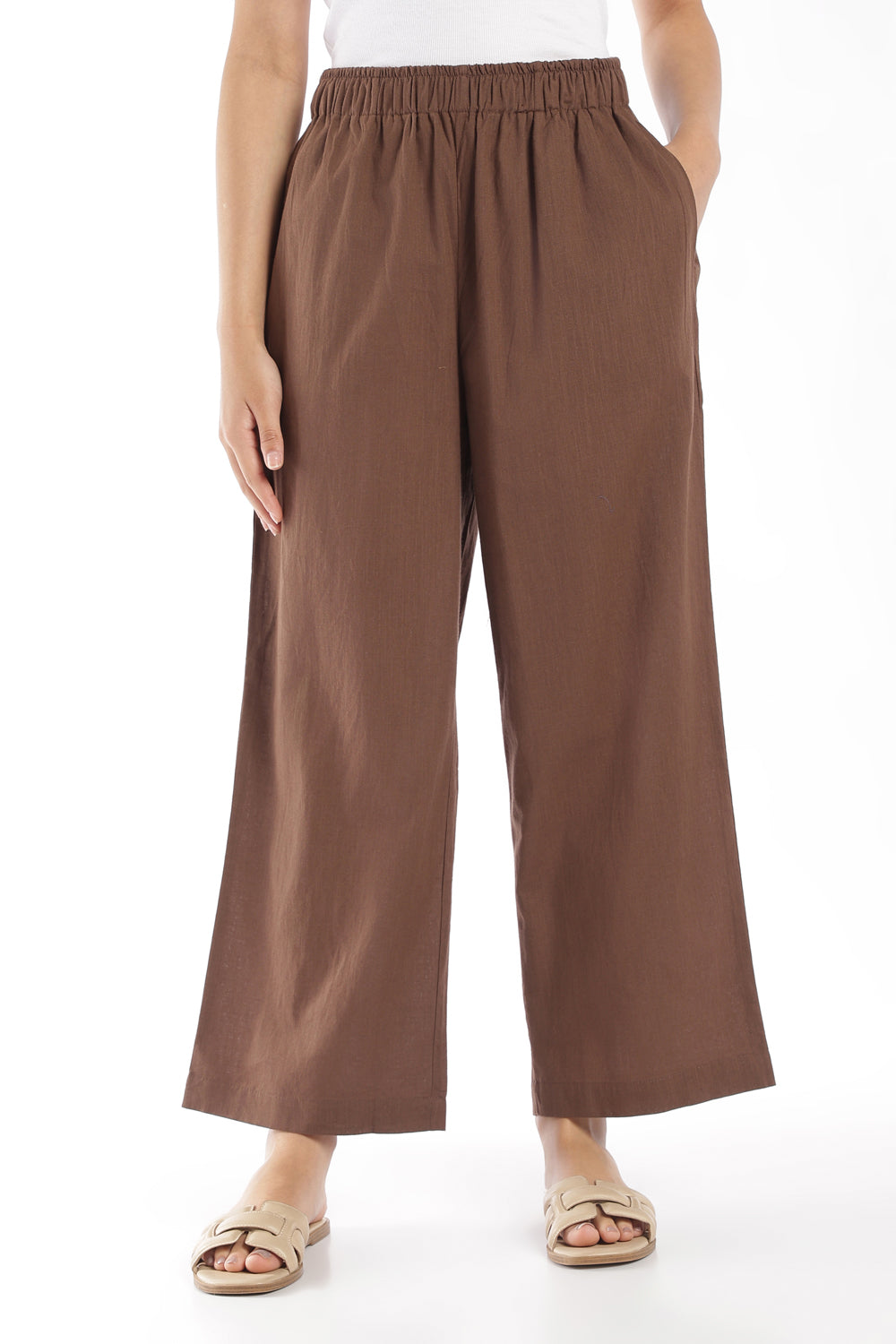 Womens Wide Leg Fit Brown Solid Pant - Image 2