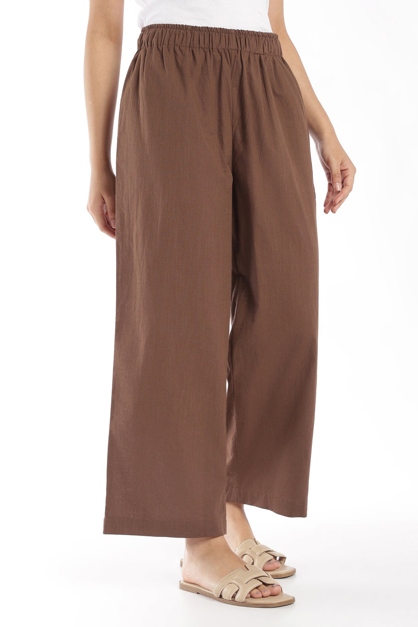 Womens Wide Leg Fit Brown Solid Pant - Image 4
