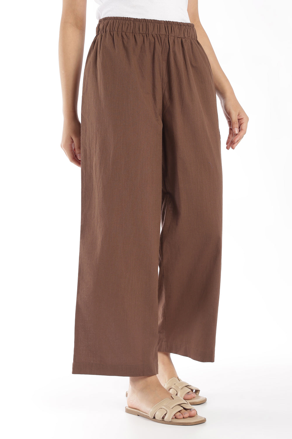 Womens Wide Leg Fit Brown Solid Pant - Image 4