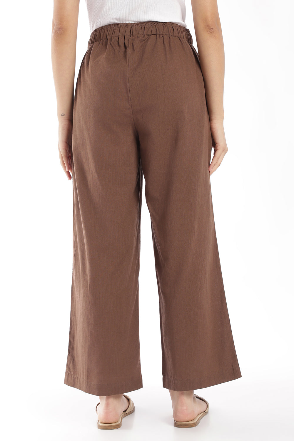 Womens Wide Leg Fit Brown Solid Pant - Image 5