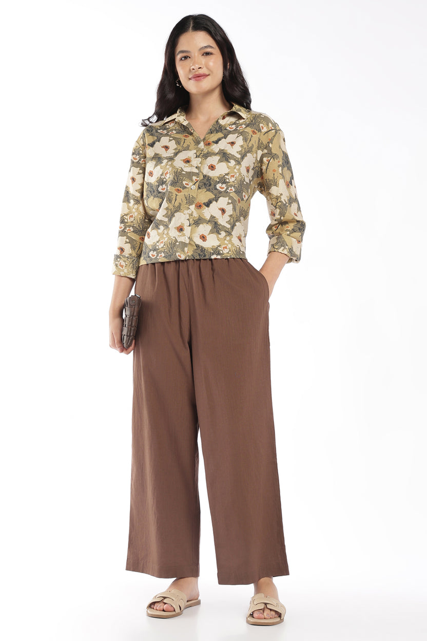 Womens Wide Leg Fit Brown Solid Pant - Image 6