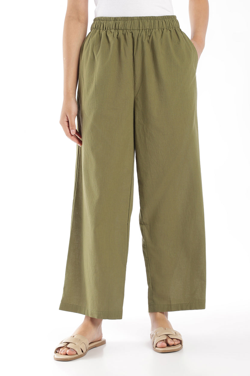 Womens Wide Leg Fit Green Solid Pant - Image 2