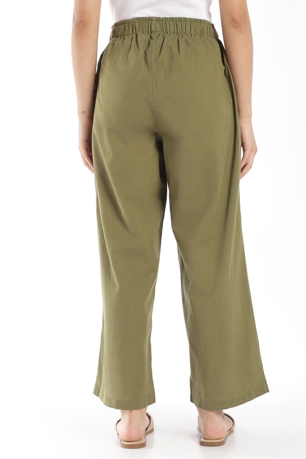 Womens Wide Leg Fit Green Solid Pant - Image 5