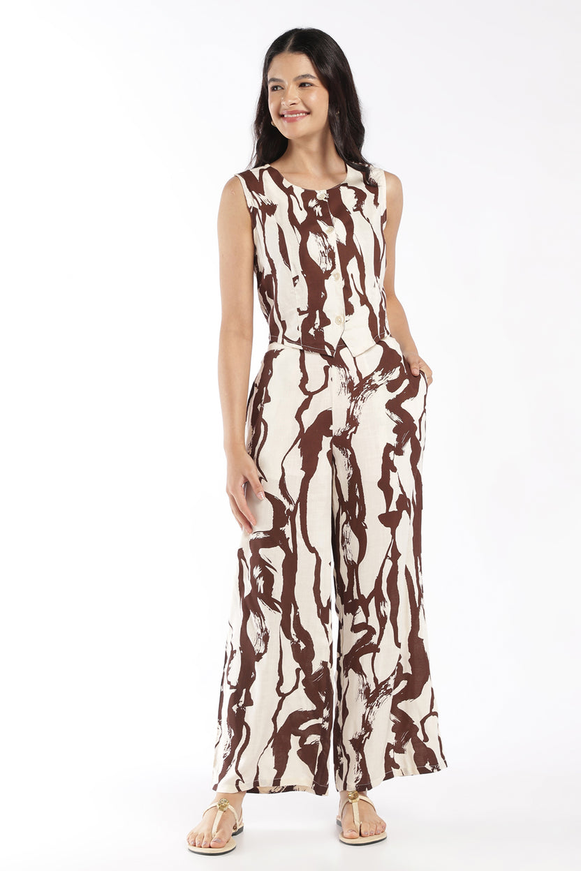 Womens Regular Fit Brown Abstract Co-ord Set - Image 2