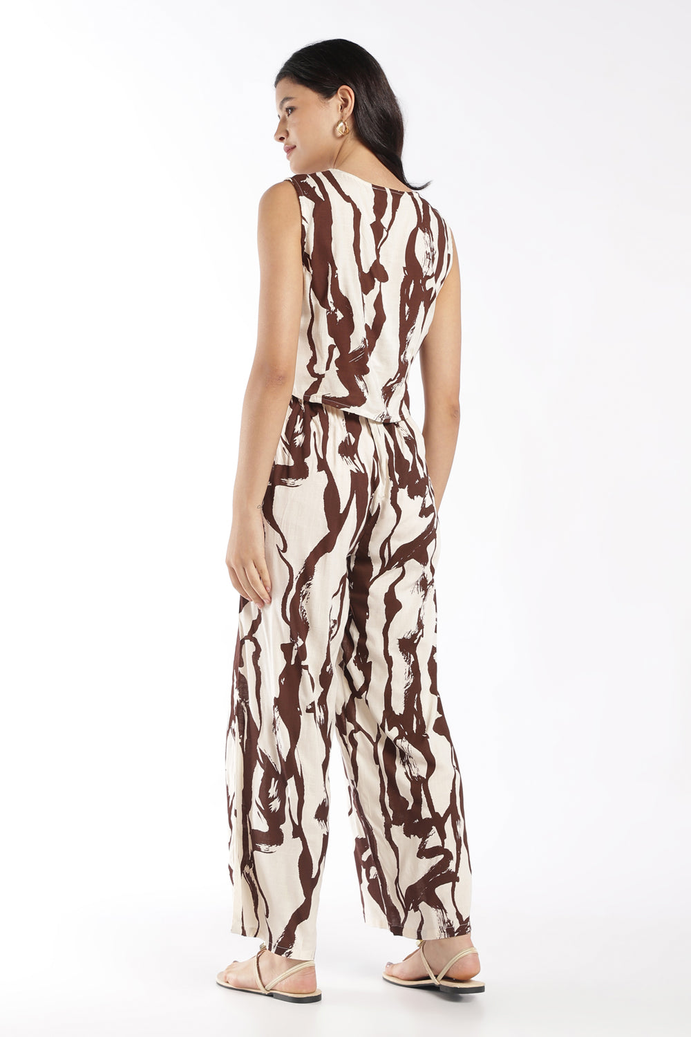 Womens Regular Fit Brown Abstract Co-ord Set - Image 4
