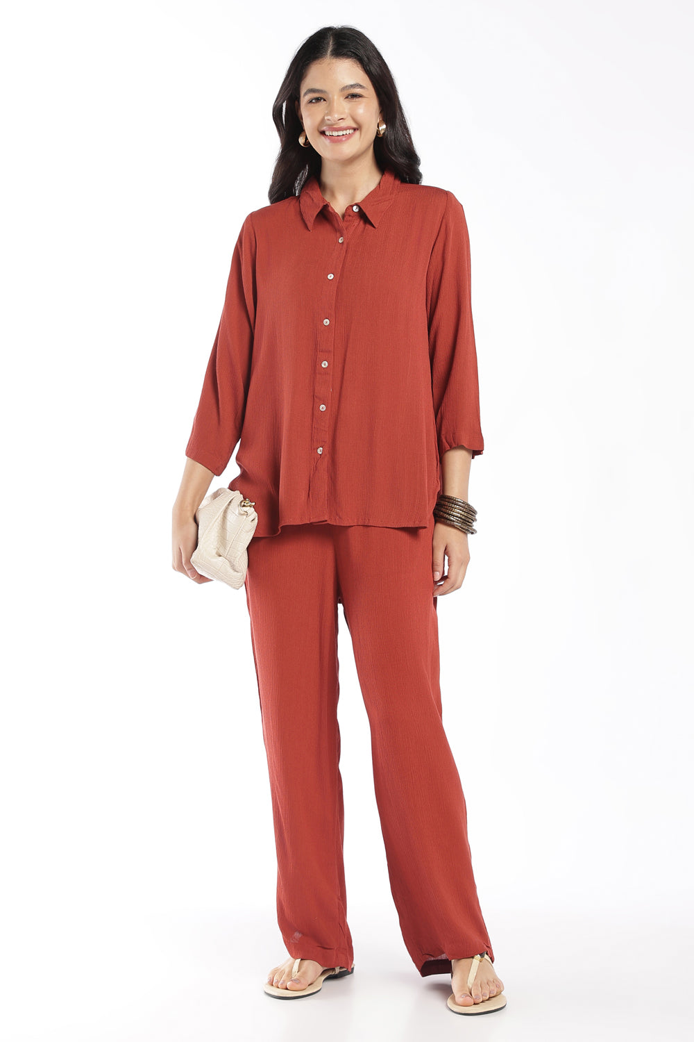 Womens Rust Crinkle Co-ord Set - Image 1
