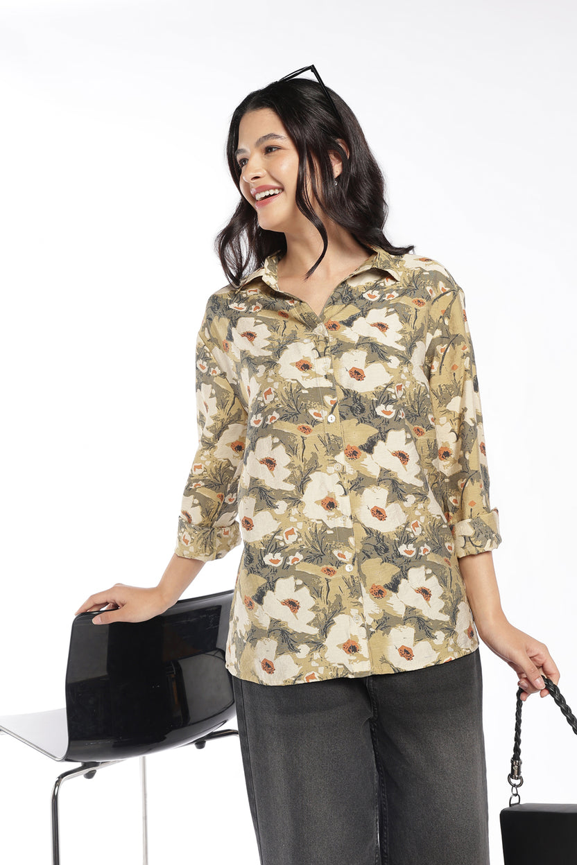 Womens Regular Fit Green Floral Tunic - Image 1