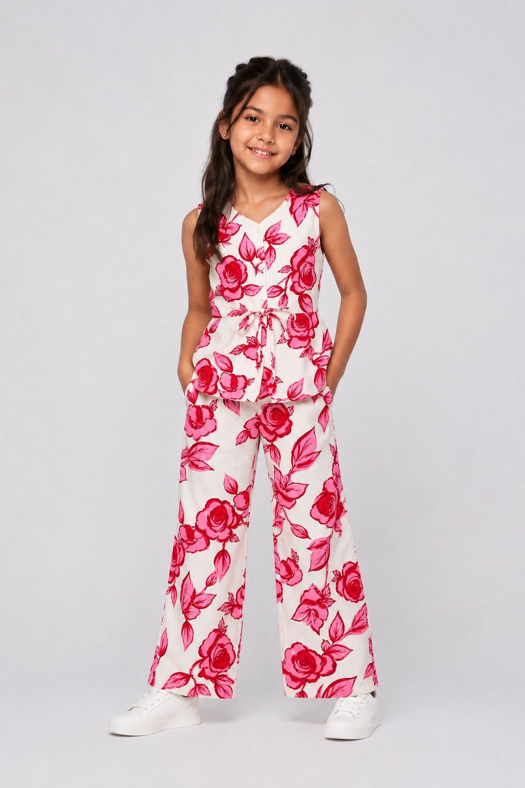 Tweens Girl Regular Fit Off White Floral Co-ord Set - Image 2