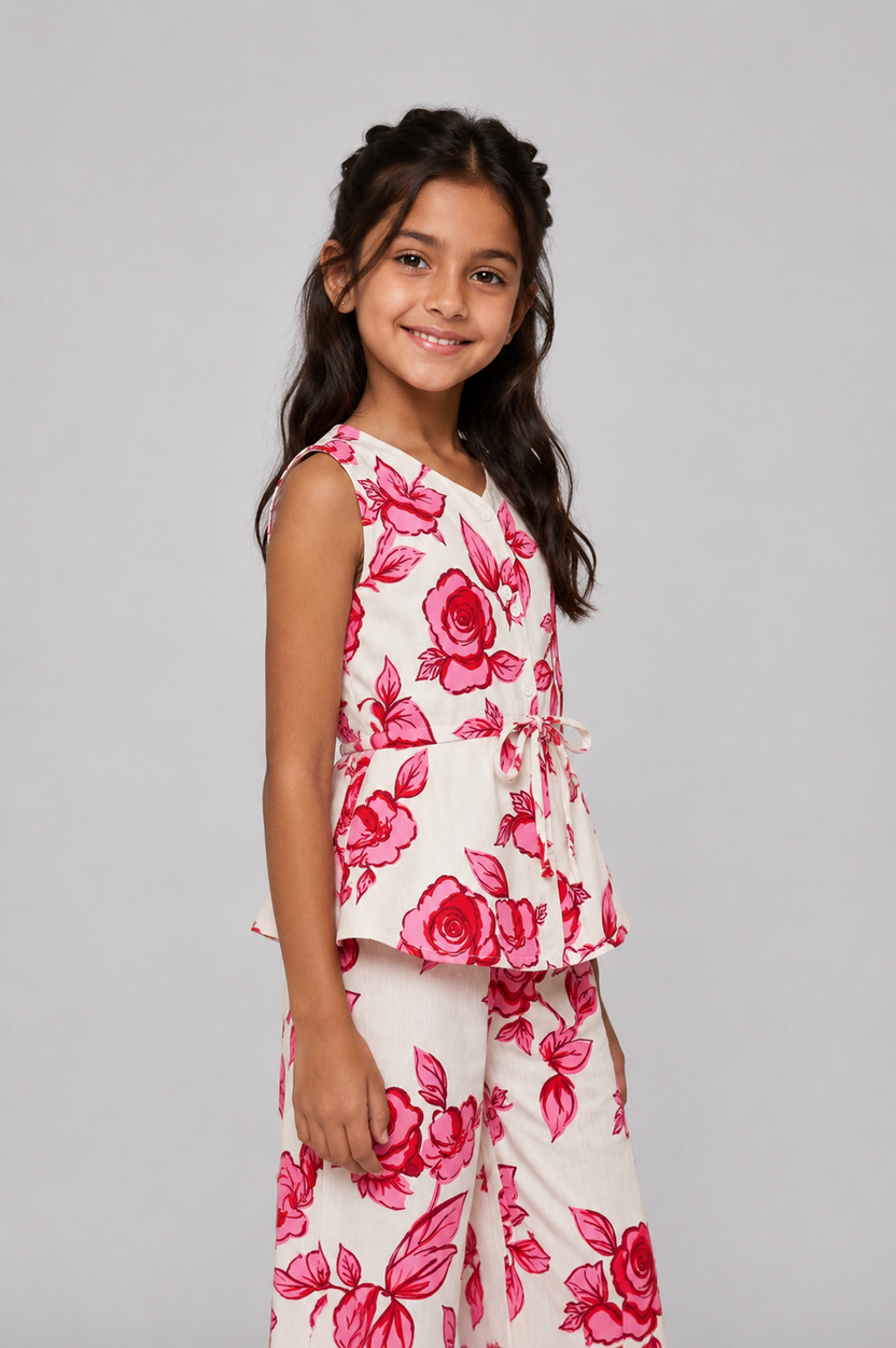 Tweens Girl Regular Fit Off White Floral Co-ord Set - Image 3