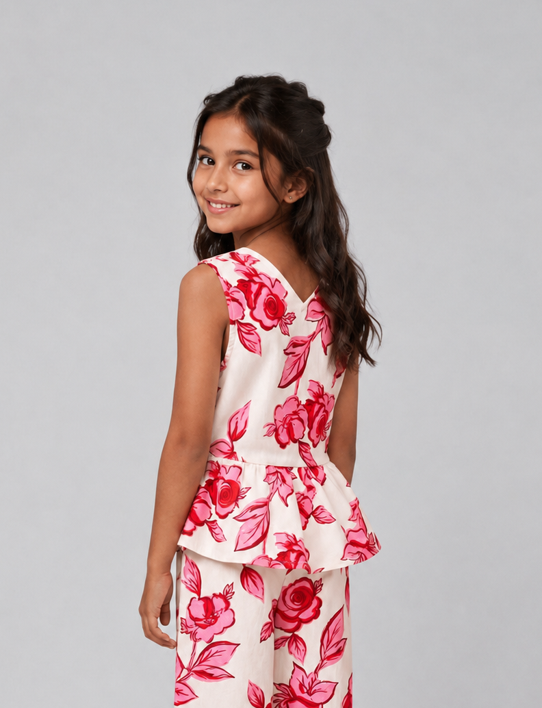 Tweens Girl Regular Fit Off White Floral Co-ord Set - Image 4