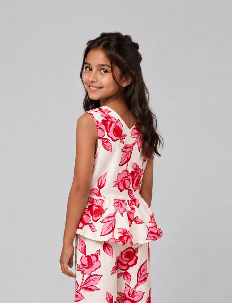 Tweens Girl Regular Fit Off White Floral Co-ord Set - Image 4