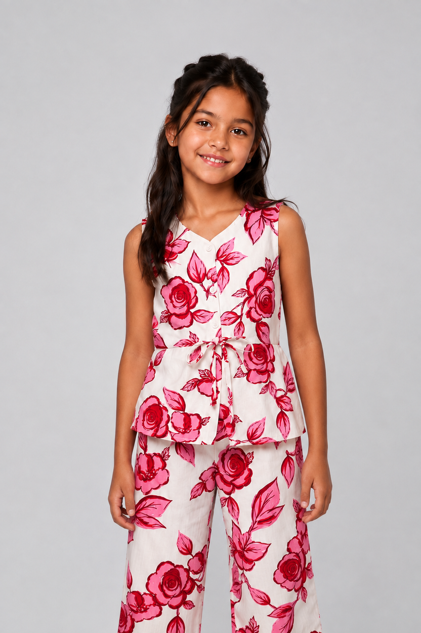 Tweens Girl Regular Fit Off White Floral Co-ord Set - Image 5