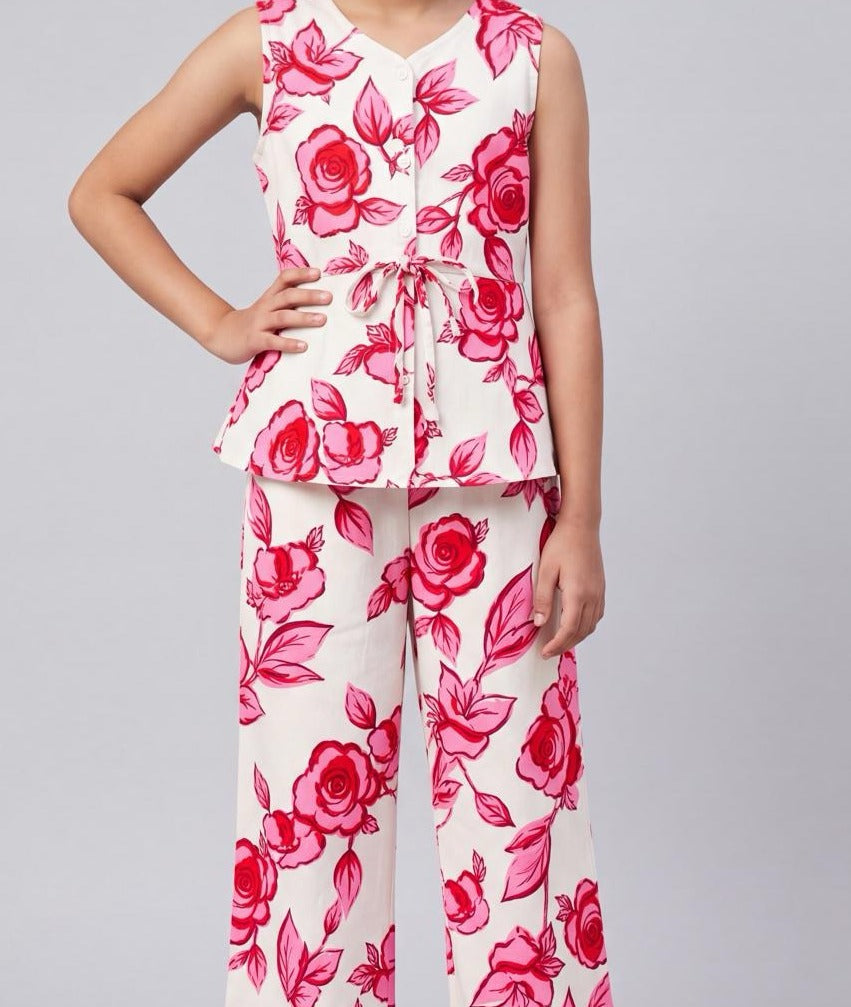 Tweens Girl Regular Fit Off White Floral Co-ord Set - Image 6