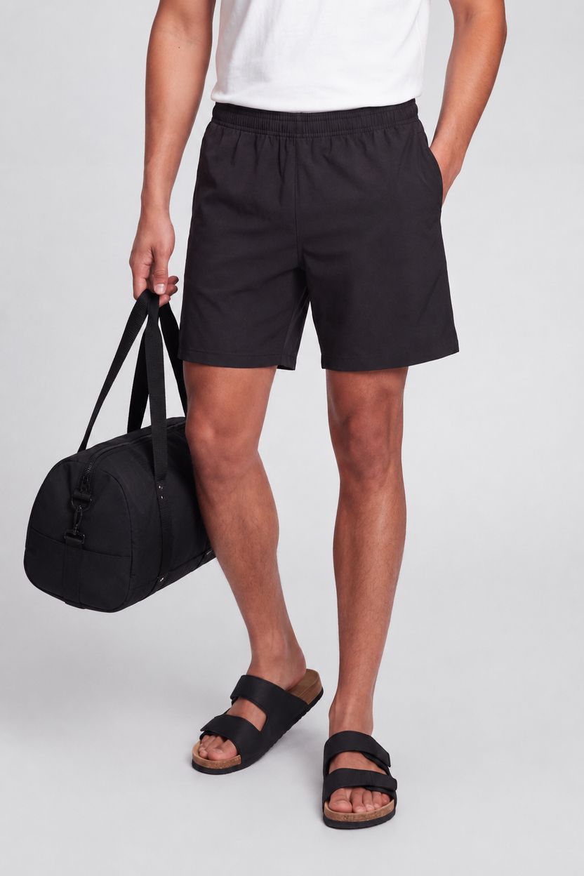 Mens Relaxed Fit Black Solid Shorts - Image 1