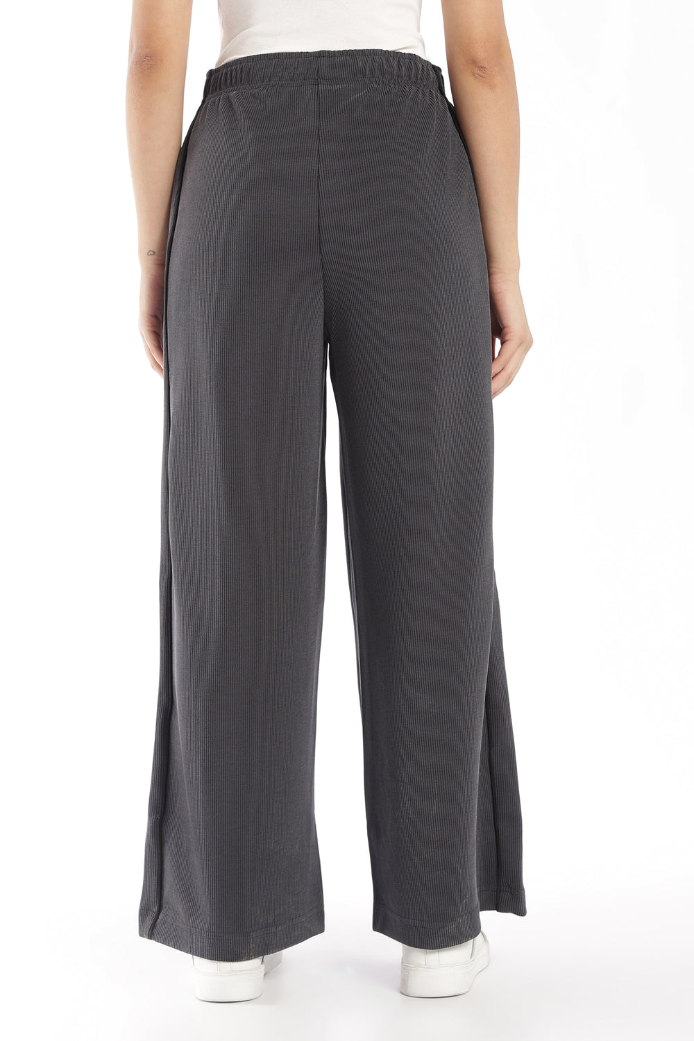 Womens Regular Fit Grey Ribbed Track Pant - Image 5
