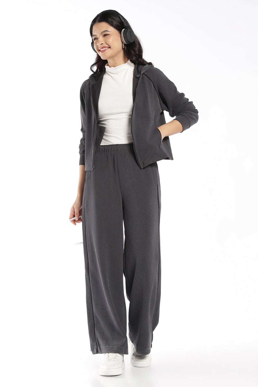 Womens Regular Fit Grey Ribbed Track Pant - Image 6
