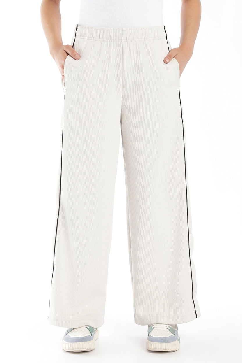 Womens Regular Fit Off White Ribbed Track Pant - Image 2