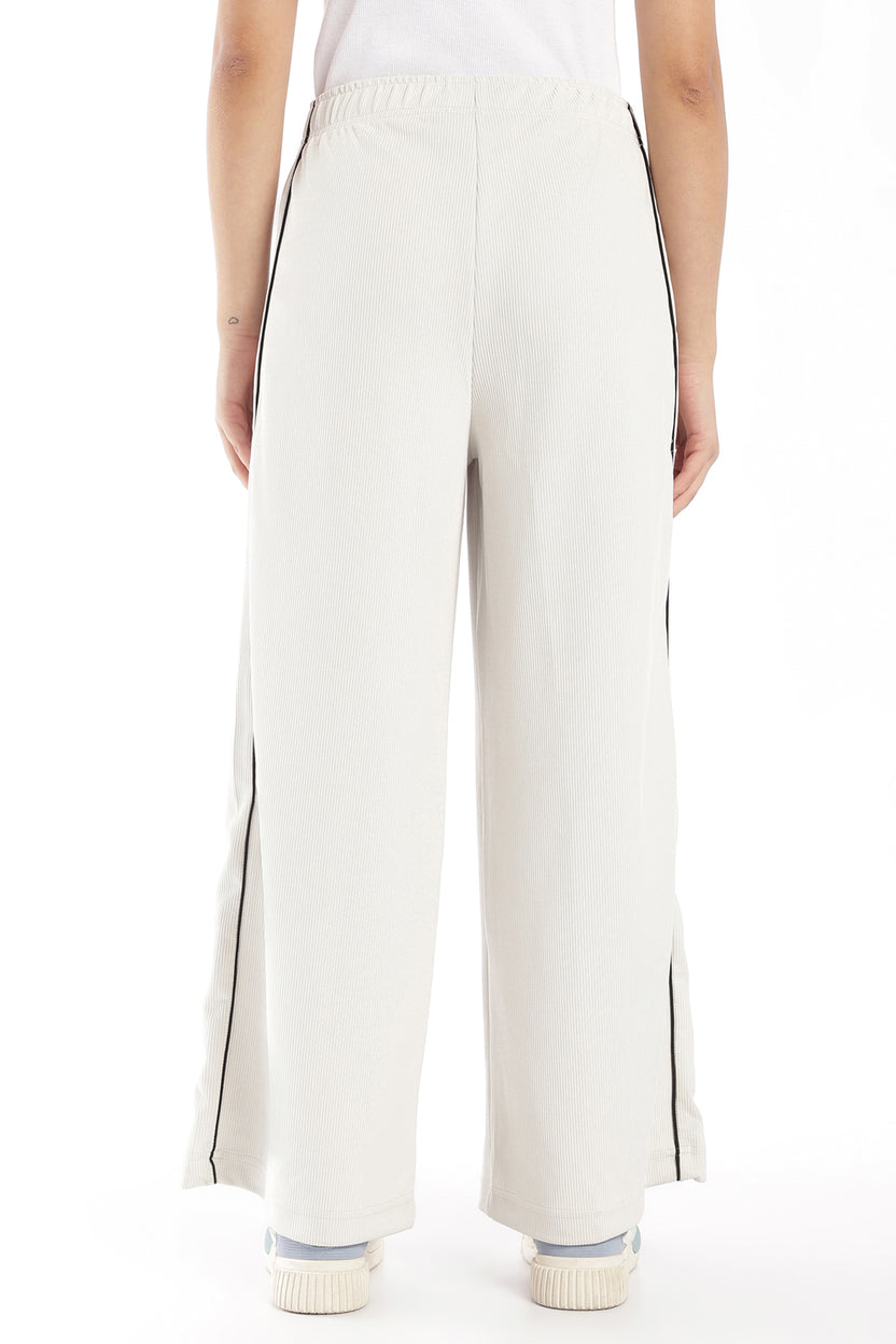 Womens Regular Fit Off White Ribbed Track Pant - Image 5
