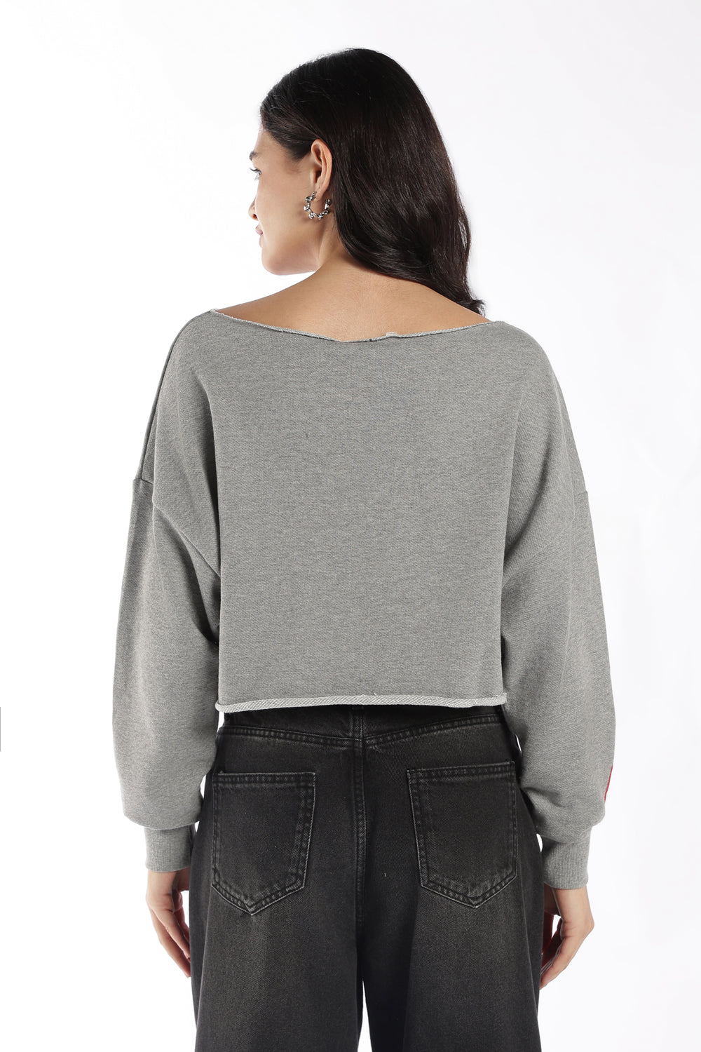Womens Grey Drop Shoulder Sleeves Crop Top - Image 5